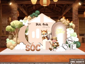 File Thiết Kế Backdrop Sinh Nhật Bé Trai Chủ Đề Rừng Xanh Sóc Con Dễ Thương