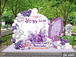 File Thiết Kế Backdrop Họp Lớp Kỷ Niệm 30 Năm Ngày Trở Về Tông Tím Sang Trọng