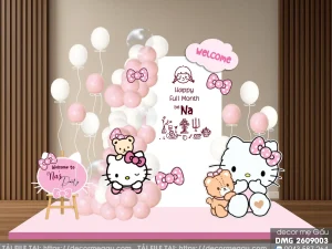 File thiết kế backdrop đầy tháng bé gái chủ đề Hello Kitty tone hồng dễ thương