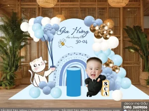File Thiết Kế Backdrop Thôi Nôi Bé Trai Tuổi Mão Tông Xanh Dương Dễ Thương