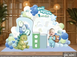 File Thiết Kế Backdrop Sinh Nhật Bé Trai Chủ Đề Khủng Long Dễ Thương