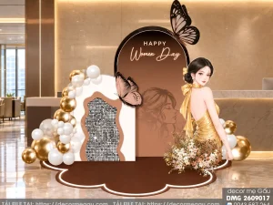 File Thiết Kế Backdrop Happy Women’s Day Sang Trọng Tone Nâu Vàng Gold