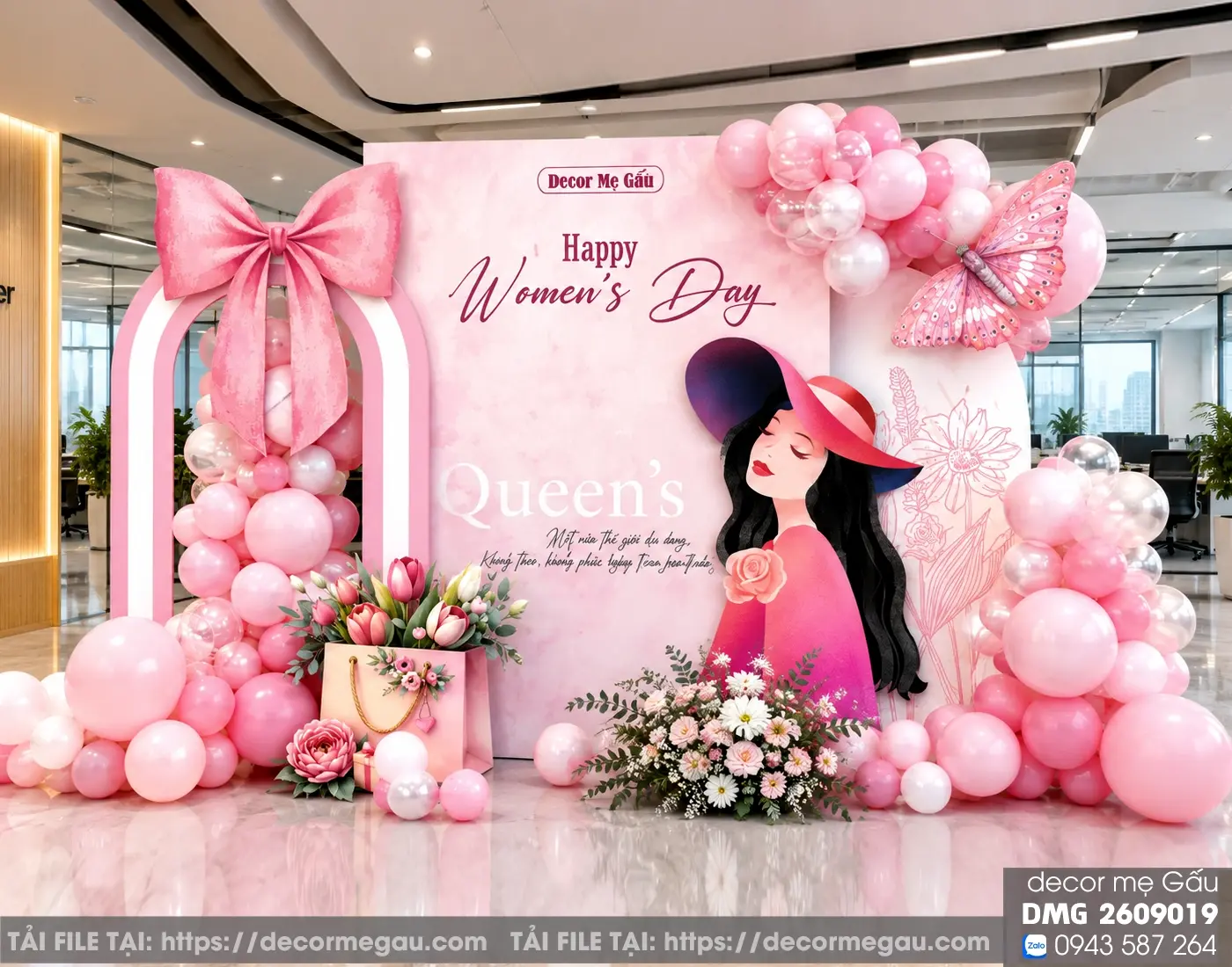 File Thiết Kế Backdrop Happy Women's Day Tone Hồng Ngọt Ngào