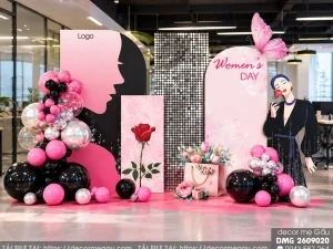 File Thiết Kế Backdrop Women’s Day Tone Hồng Đen Sang Trọng