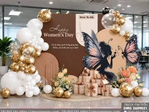 File Thiết Kế Backdrop Happy Women’s Day Tone Nâu Be Sang Trọng DMG2609021