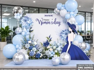 File Thiết Kế Backdrop Happy Women’s Day Tone Xanh Dương Sang Trọng