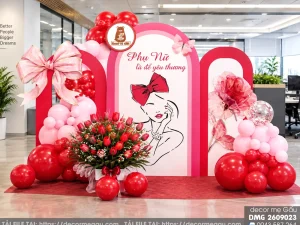 File Thiết Kế Backdrop 20/10 Phụ Nữ Là Để Yêu Thương Tone Đỏ Hồng Sang Trọng