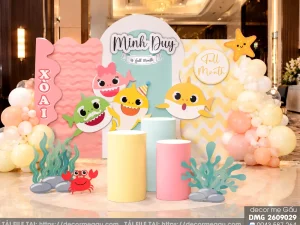 File Thiết Kế Backdrop Đầy Tháng Baby Shark Đại Dương Cho Bé Trai