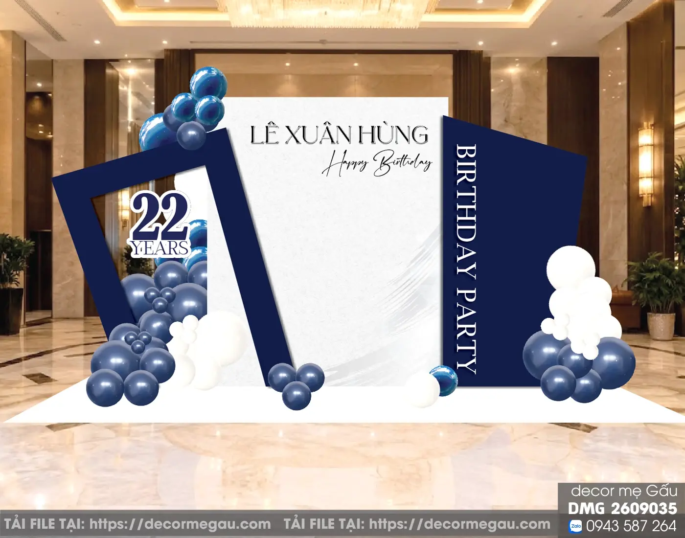 File Thiết Kế Backdrop Sinh Nhật 22 Tuổi Hiện Đại Tone Xanh Dương Trắng