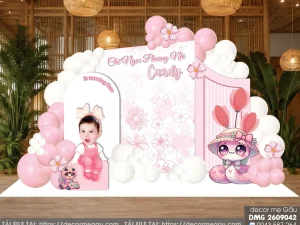 File Thiết Kế Backdrop Thôi Nôi Bé Gái Tuổi Tỵ Tông Hồng Dễ Thương – Candy Phương Nhi