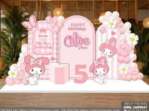 File Thiết Kế Backdrop Sinh Nhật Bé Gái Chủ Đề My Melody Tông Hồng Dễ Thương