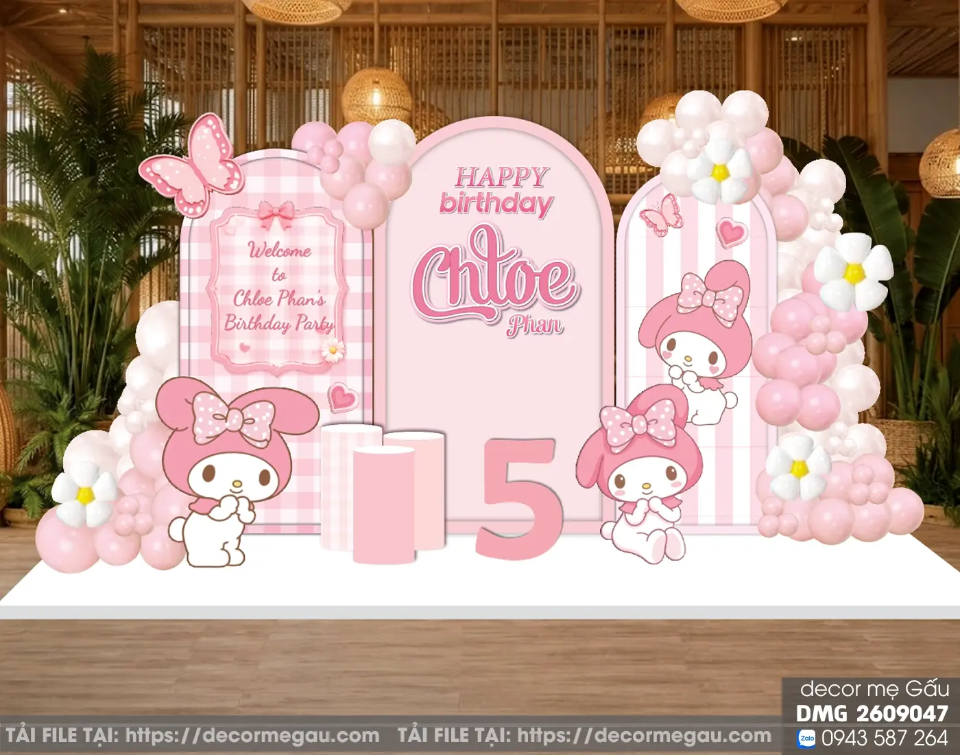 File Thiết Kế Backdrop Sinh Nhật Bé Gái Chủ Đề My Melody Tông Hồng Dễ Thương
