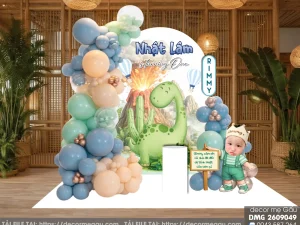 File Thiết Kế Backdrop Sinh Nhật Bé Trai Chủ Đề Khủng Long Núi Lửa Dễ Thương