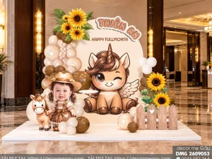 File Thiết Kế Backdrop Đầy Tháng Bé Gái Tuổi Ngọ Tông Nâu Be Dễ Thương