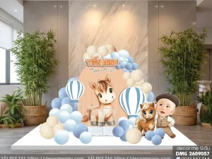 File Thiết Kế Backdrop Đầy Tháng Bé Trai Tuổi Ngọ Tông Xanh Be Dễ Thương – Tiến Minh