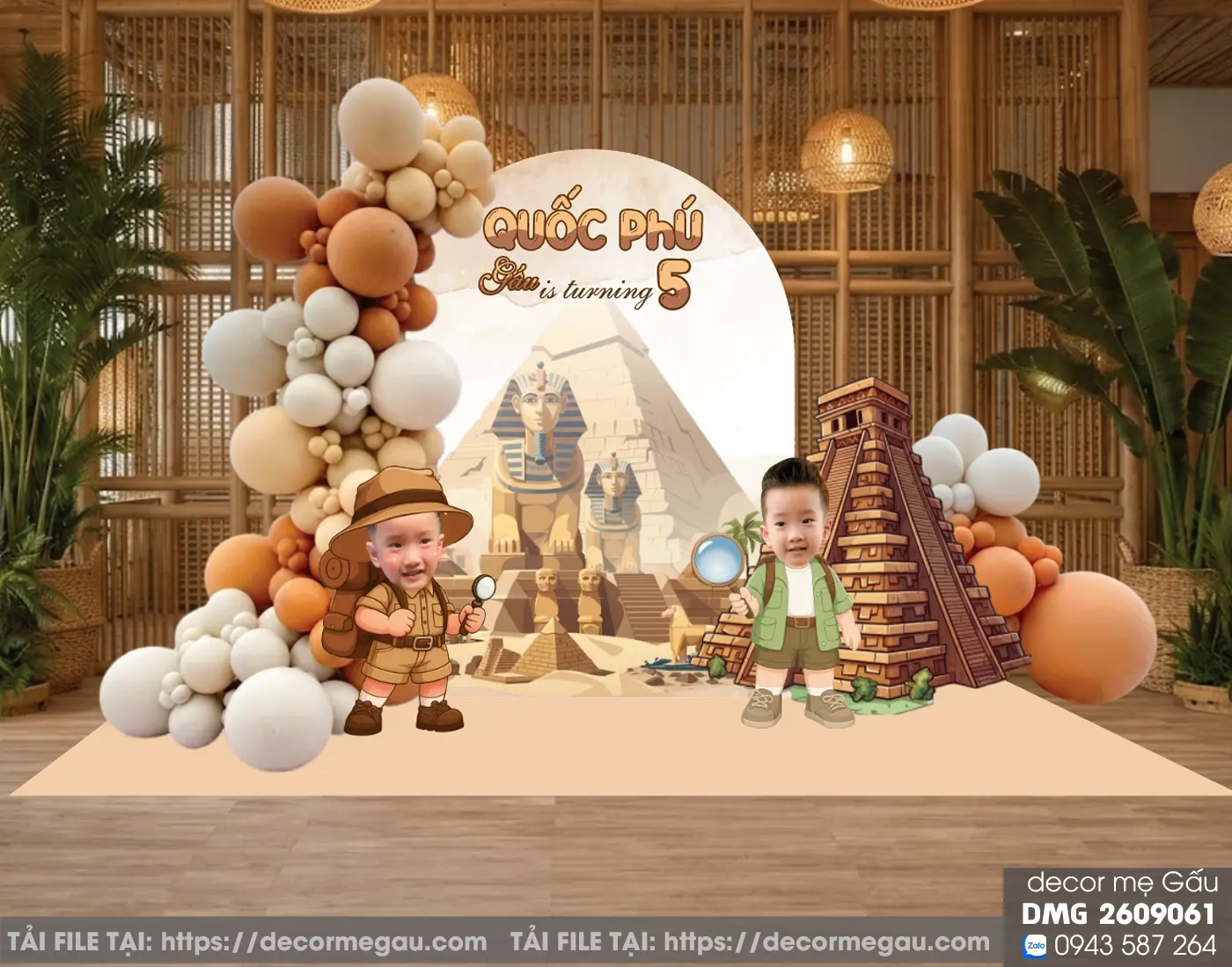 File Thiết Kế Backdrop Sinh Nhật Bé Trai Chủ Đề Thám Hiểm Ai Cập