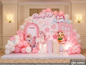 File Thiết Kế Backdrop Đầy Tháng Bé Gái Tuổi Ngọ Chủ Đề Unicorn Kỳ Lân Tông Hồng