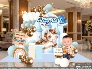 File Thiết Kế Backdrop Thôi Nôi Đầy Tháng Bé Trai Tuổi Ngọ Chủ Đề Kỳ Lân Lâu Đài Cổ Tích