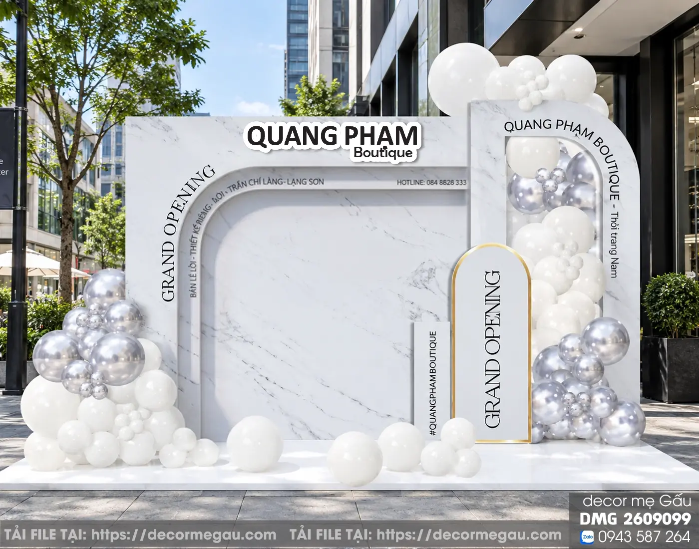 File Thiết Kế Backdrop Khai Trương Cửa Hàng Thời Trang Nam Quang Pham Boutique Sang Trọng