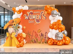 File Thiết Kế Backdrop Happy Women's Day Tone Cam Vàng Rực Rỡ