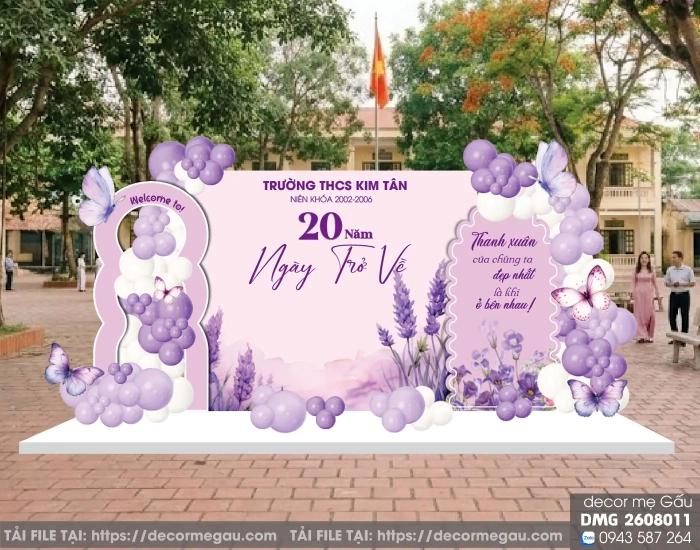 File Thiết Kế Backdrop Họp Lớp Kỷ Niệm 20 Năm Ngày Trở Về Tone Tím Lavender