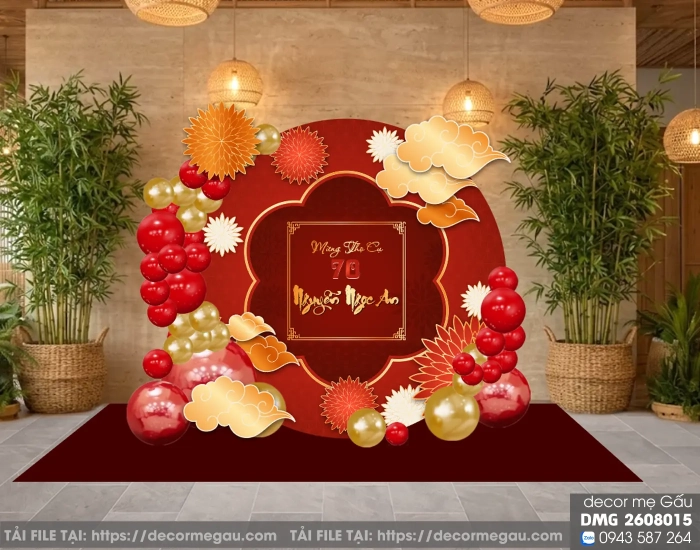 File Thiết Kế Background Mừng Thọ Cụ 70 Tuổi Màu Đỏ Sang Trọng