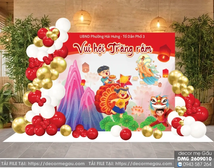 Mẫu Backdrop Trung Thu Vui Hội Trăng Rằm Thiết Kế Đẹp File Vector AI PNG