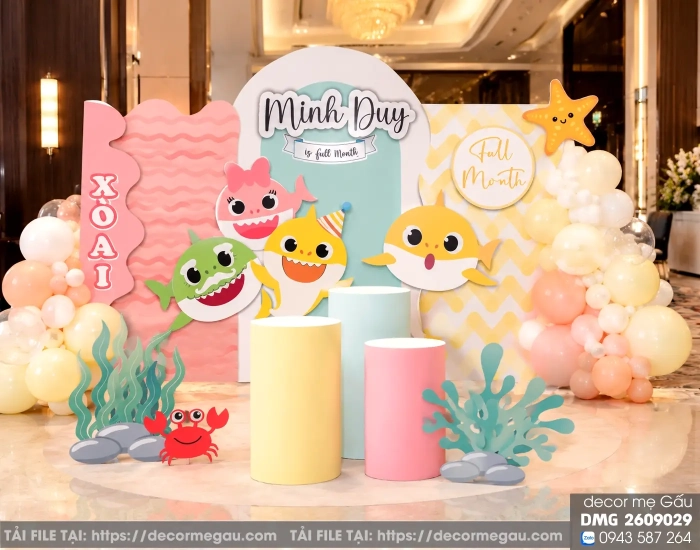 File Thiết Kế Backdrop Đầy Tháng Baby Shark Đại Dương Cho Bé Trai