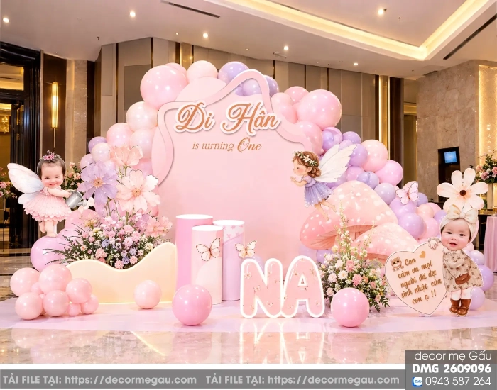 File Thiết Kế Backdrop Sinh Nhật Bé Gái Chủ Đề Cổ Tích Nàng Tiên Hoa Dễ Thương