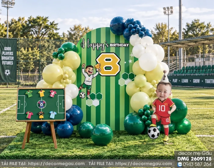File Thiết Kế Backdrop Sinh Nhật Bé Trai Chủ Đề Bóng Đá Tuổi Thứ 8 Năng Động