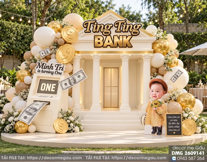 File Thiết Kế Background Sinh Nhật Bé Trai Chủ Đề Ngân Hàng Ting Ting Bank – Decor Mẹ Gấu