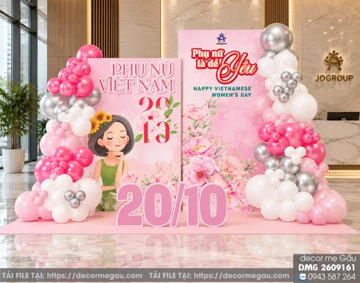 File Thiết Kế Backdrop 20/10 Phụ Nữ Việt Nam Tone Hồng Ngọt Ngào