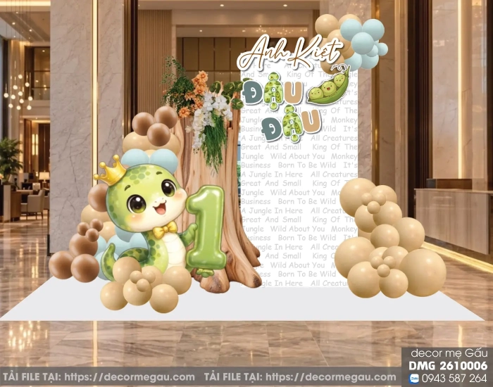 File Thiết Kế Backdrop Thôi Nôi Bé Trai Chủ Đề Rừng Safari Tuổi Tỵ – Anh Kiệt Đậu Đậu