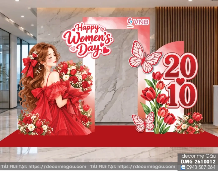 Mẫu File Thiết Kế Background 20/10 Happy Women’s Day Tone Đỏ Sang Trọng