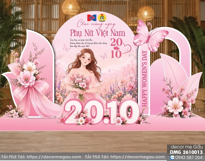 File Thiết Kế Background Chúc Mừng Ngày Phụ Nữ Việt Nam 20.10 Tone Hồng Ngọt Ngào