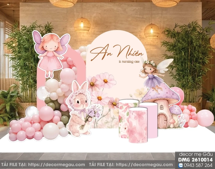 File Thiết Kế Backdrop Sinh Nhật Bé Gái Chủ Đề Nàng Tiên Cổ Tích